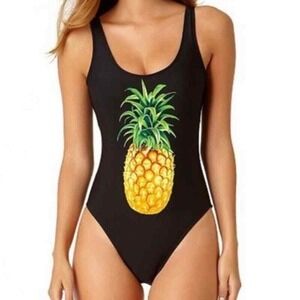 California Sunshine‎ Women's Size Medium Pineapple Print Black Swimsuit